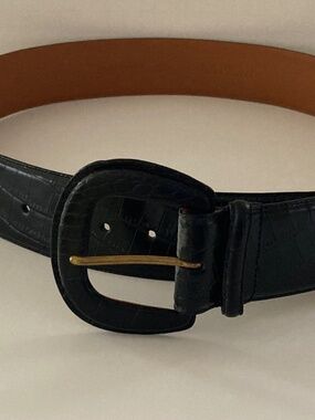 Lauren Ralph Lauren Black Croc-Embossed Italian Leather Belt/9101445/XL/NWT!